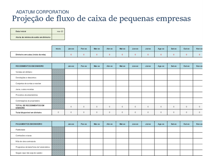 Projeção de fluxo de caixa de pequenas empresas Projeção de fluxo de caixa de pequenas empresas