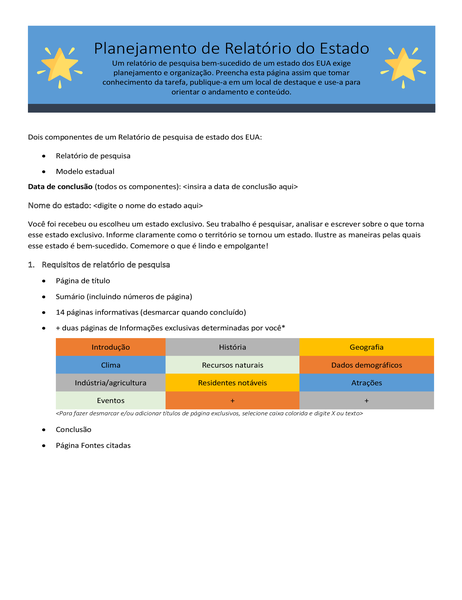 Planejador de relatório de estado Planejador de relatório de estado