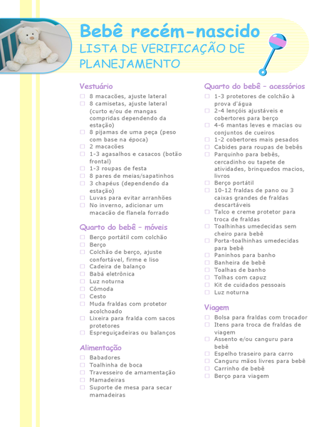 Lista de verificação de planejamento para recém-nascido Lista de verificação de planejamento para recém-nascido