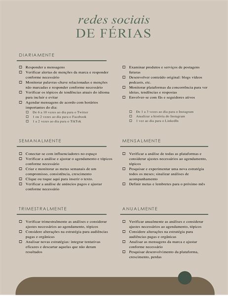 Lista de verificação de mídia social Lista de verificação de mídia social