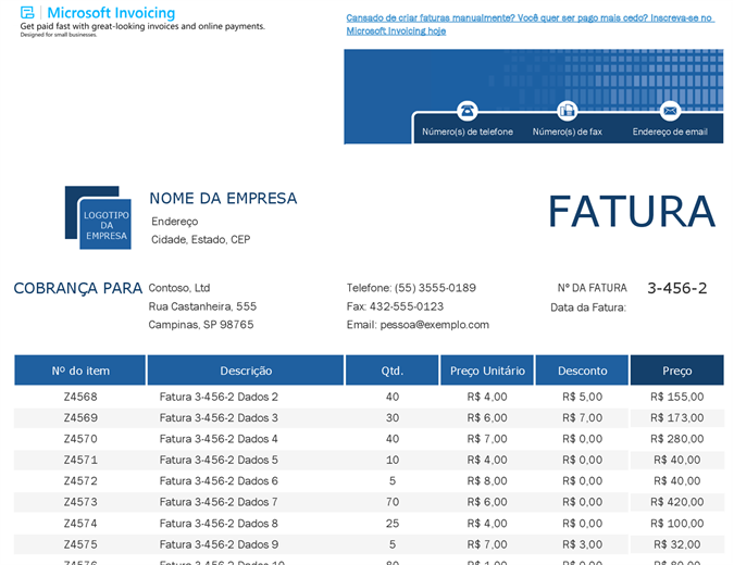 Controlador de faturas de vendas com Microsoft Invoicing Controlador de faturas de vendas com Microsoft Invoicing