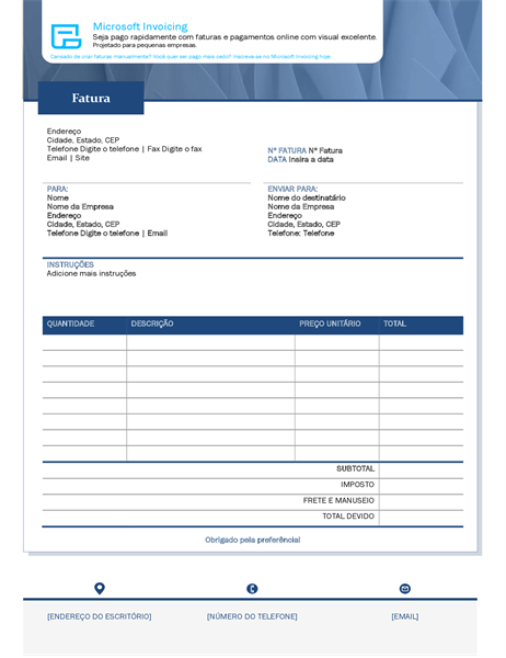 Fatura padrão com o Microsoft Invoicing Fatura padrão com o Microsoft Invoicing