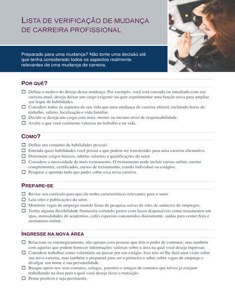 Lista de comprobación de cambio de carrera Lista de comprobación de cambio de carrera