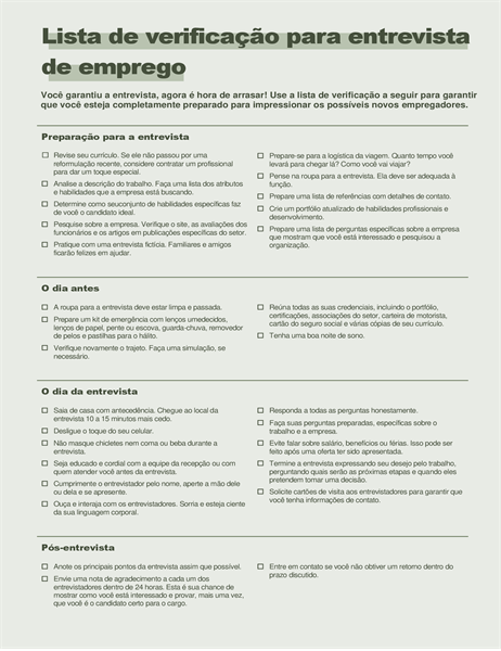 Lista de verificação para entrevista de emprego Lista de verificação para entrevista de emprego