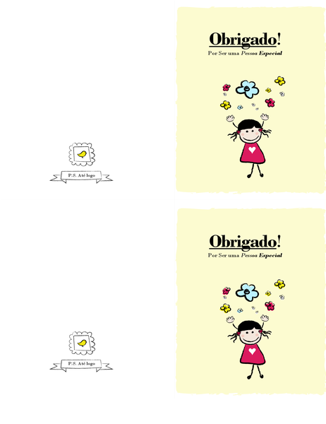 Cartão de agradecimento com menina Cartão de agradecimento com menina