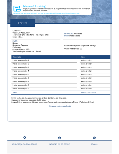 Fatura de serviço com o Microsoft Invoicing Fatura de serviço com o Microsoft Invoicing