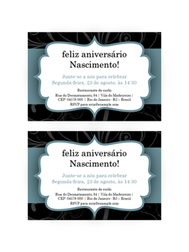Convites de festa (design de fita azul, 2 por página) Convites de festa (design de fita azul, 2 por página)