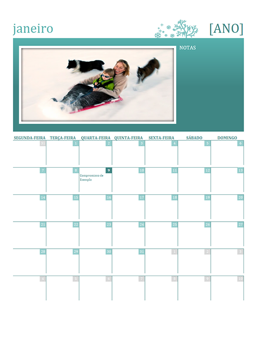 Calendário familiar sazonal (qualquer ano, de segunda-feira a domingo) Calendário familiar sazonal (qualquer ano, de segunda-feira a domingo)