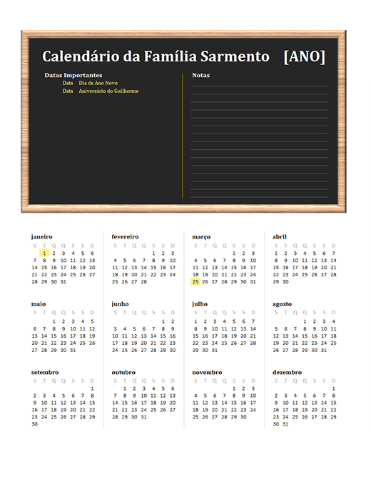 Calendário de família (qualquer ano, de segunda-feira a domingo) Calendário de família (qualquer ano, de segunda-feira a domingo)