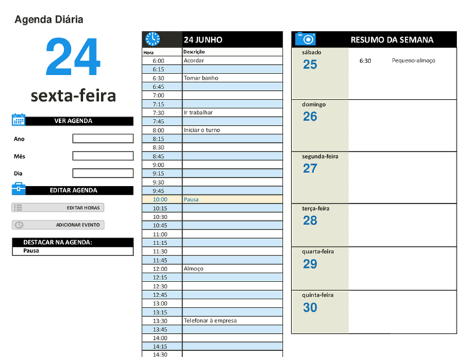 Agenda de tarefas diárias Agenda de tarefas diárias