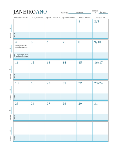 Calendário de planeamento de aulas Calendário de planeamento de aulas