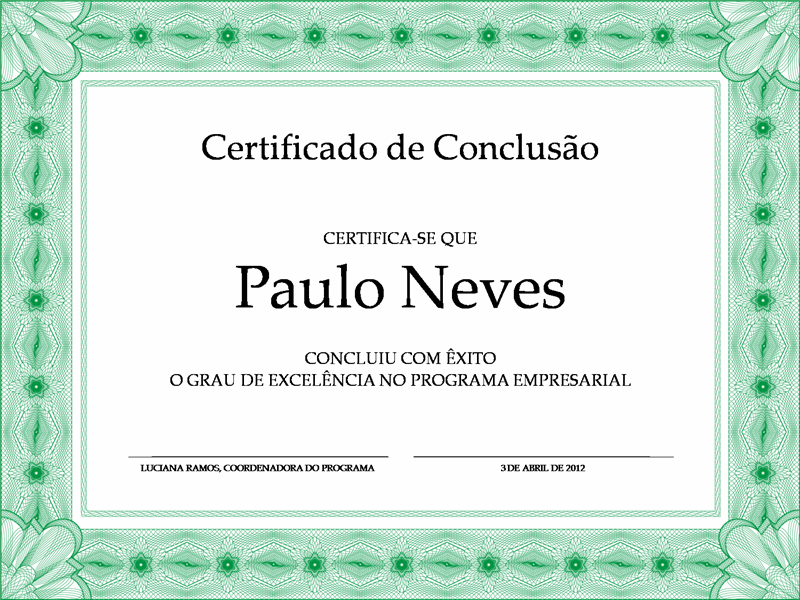 Certificado de conclusão (verde) Certificado de conclusão (verde)