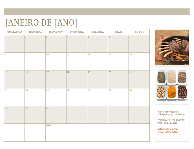 Calendário com fotografias (Seg) Calendário com fotografias (Seg)