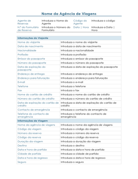 Formulário de planeamento de viagens de clientes Formulário de planeamento de viagens de clientes