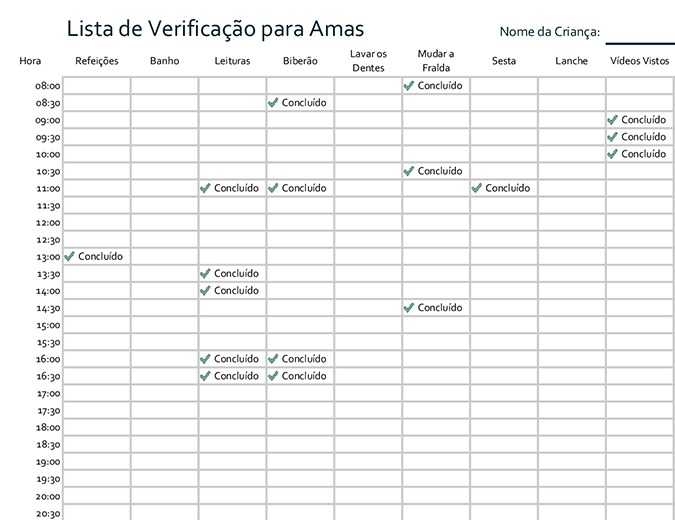 Registo de cuidados de crianças Registo de cuidados de crianças
