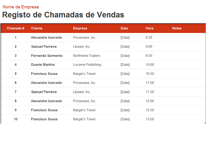 Organizador e registador de chamadas de vendas Organizador e registador de chamadas de vendas