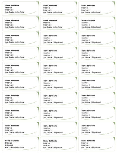 Etiquetas de correio (Design Onda Verde, 30 por página) Etiquetas de correio (Design Onda Verde, 30 por página)