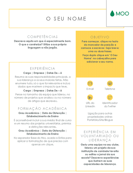 Currículo elegante e simples, concebido pela MOO Currículo elegante e simples, concebido pela MOO