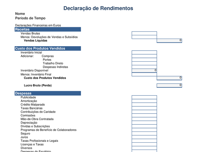Declaração de Rendimentos (1 ano) Declaração de Rendimentos (1 ano)