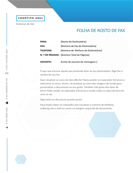 Folha de rosto de fax com hexágonos Folha de rosto de fax com hexágonos