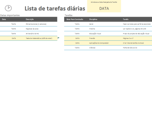 Lista de tarefas diárias Lista de tarefas diárias