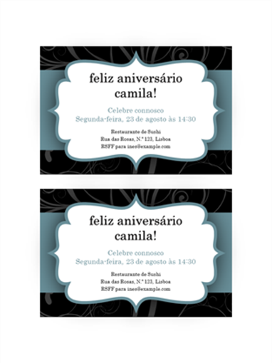 Convite para festa (design de fita azul, 2 por página) Convite para festa (design de fita azul, 2 por página)