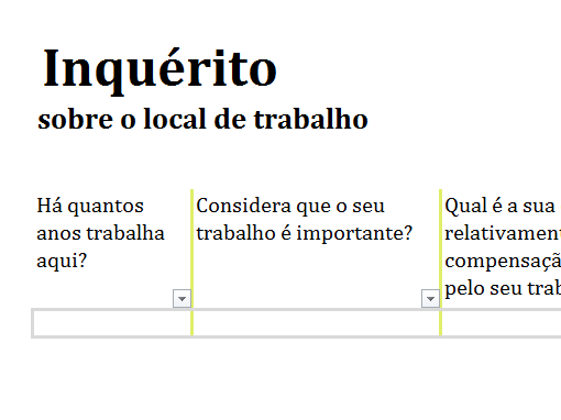 Inquérito sobre o local de trabalho Inquérito sobre o local de trabalho