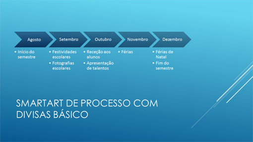 Diapositivo de linhas de tempo (divisas horizontais em azul, ecrã panorâmico)