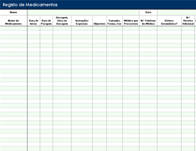 Registo de medicamentos - Office Templates