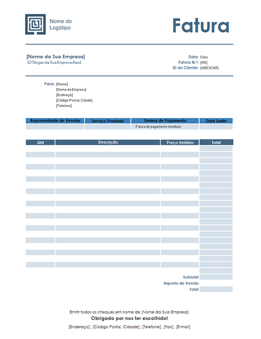 Fatura de serviço (design Azul Simples)