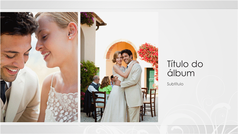 Álbum de fotografias de casamento, estrutura barroca prateada Álbum de fotografias de casamento, estrutura barroca prateada