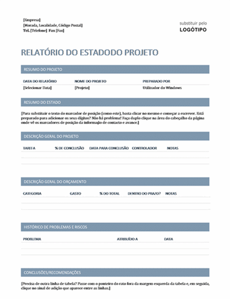 Relatório de estado do projeto Relatório de estado do projeto