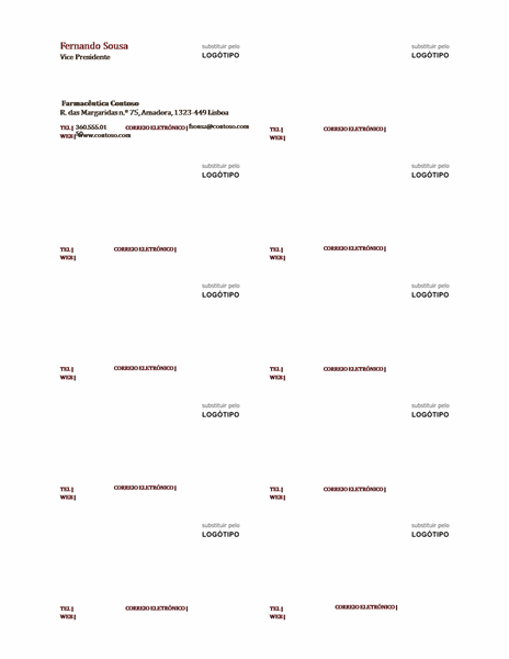Cartões de visita, esquema horizontal com logótipo, texto alinhado à esquerda Cartões de visita, esquema horizontal com logótipo, texto alinhado à esquerda