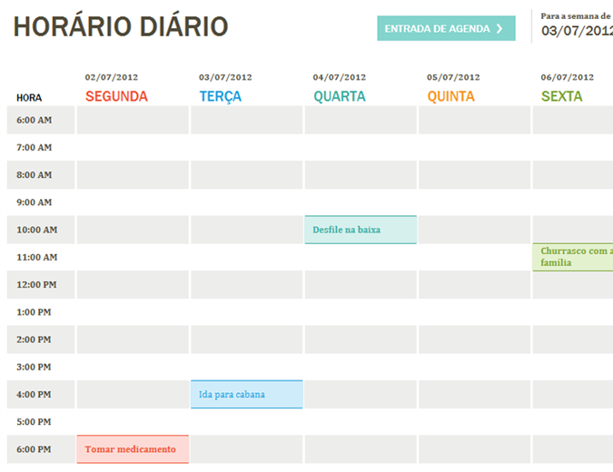 Horário diário Horário diário