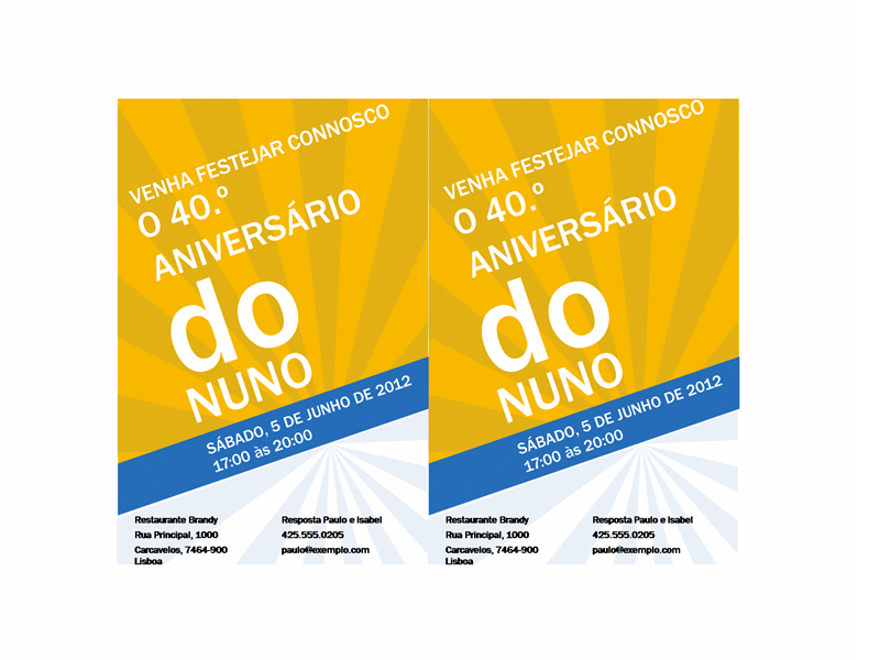 Convite de aniversário (padrão com raios azuis sobre dourado) Convite de aniversário (padrão com raios azuis sobre dourado)