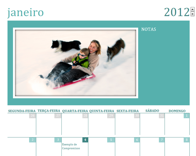 Calendário familiar com fotografias (Seg) Calendário familiar com fotografias (Seg)