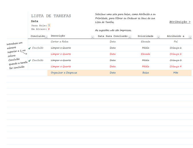 Lista de itens pendentes Lista de itens pendentes