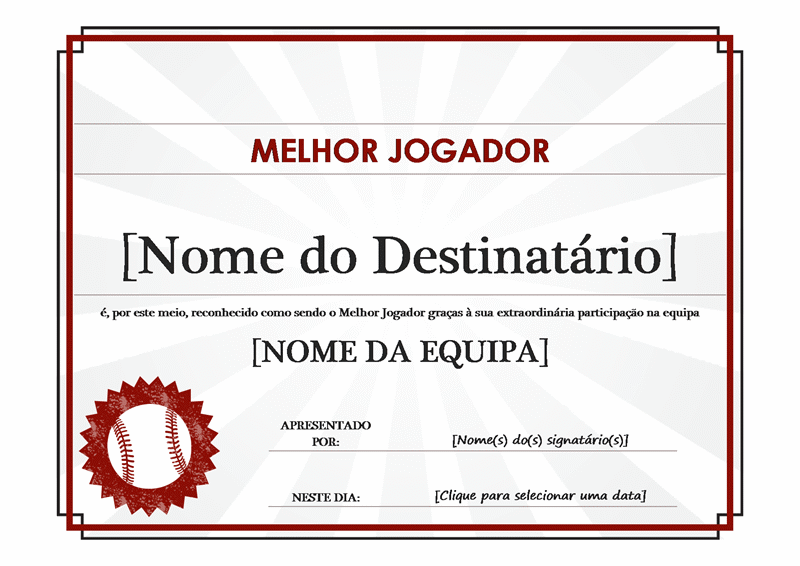 Certificado de melhor jogador Certificado de melhor jogador