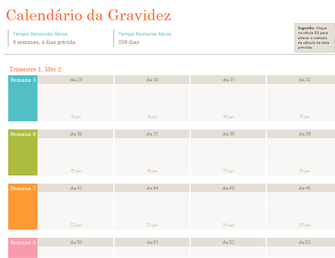 Calendário da gravidez Calendário da gravidez