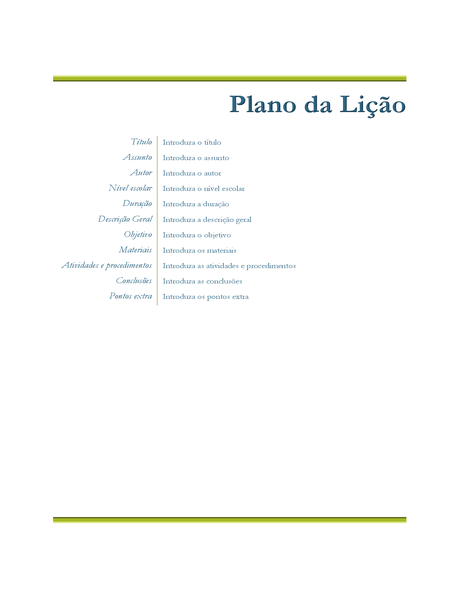 Plano da lição do professor