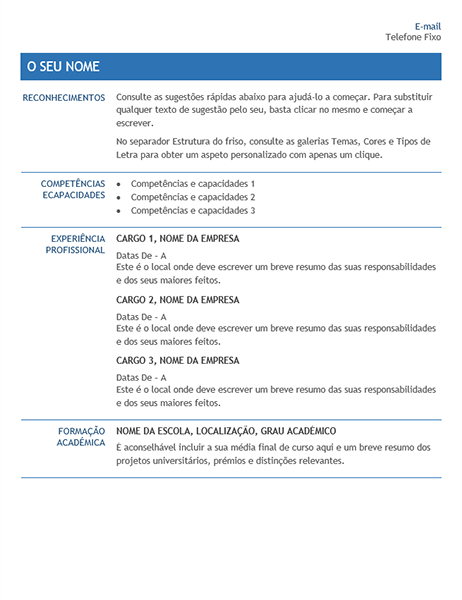 Currículo para transferência empresarial interna
