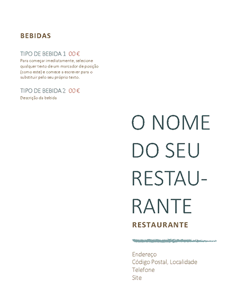 Menu de restaurante Menu de restaurante