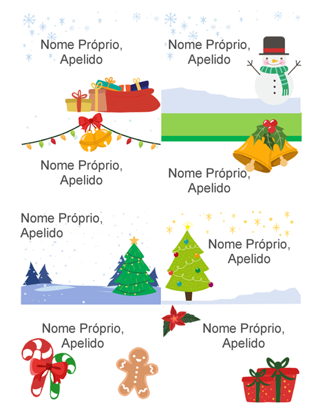 Distintivos de época festiva com nome (8 por página, design Espírito Natalício, compatível com o modelo Avery 5395 ou semelhantes) Distintivos de época festiva com nome (8 por página, design Espírito Natalício, compatível com o modelo Avery 5395 ou semelhantes)