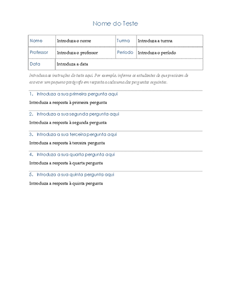 Testar com perguntas de ensaio
