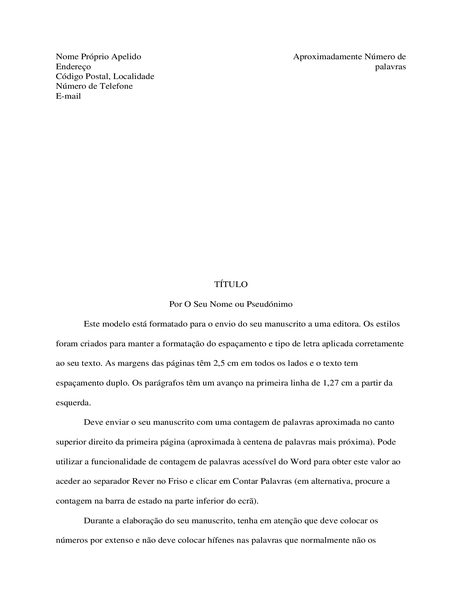 Formato para redação de uma obra original Formato para redação de uma obra original