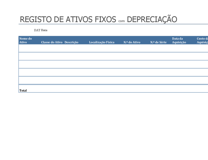 Registo de ativos fixos com depreciação Registo de ativos fixos com depreciação