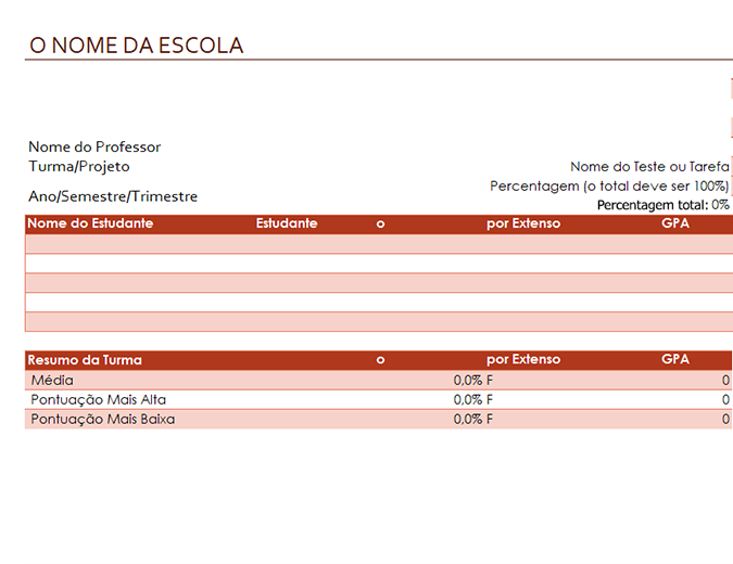 Livro de avaliações para professores (baseado em percentagens) Livro de avaliações para professores (baseado em percentagens)