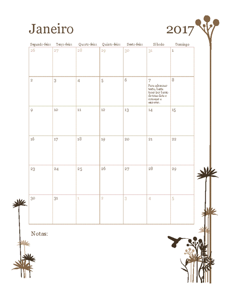 Calendário de 2017 com fotografias (Seg-Dom) Calendário de 2017 com fotografias (Seg-Dom)