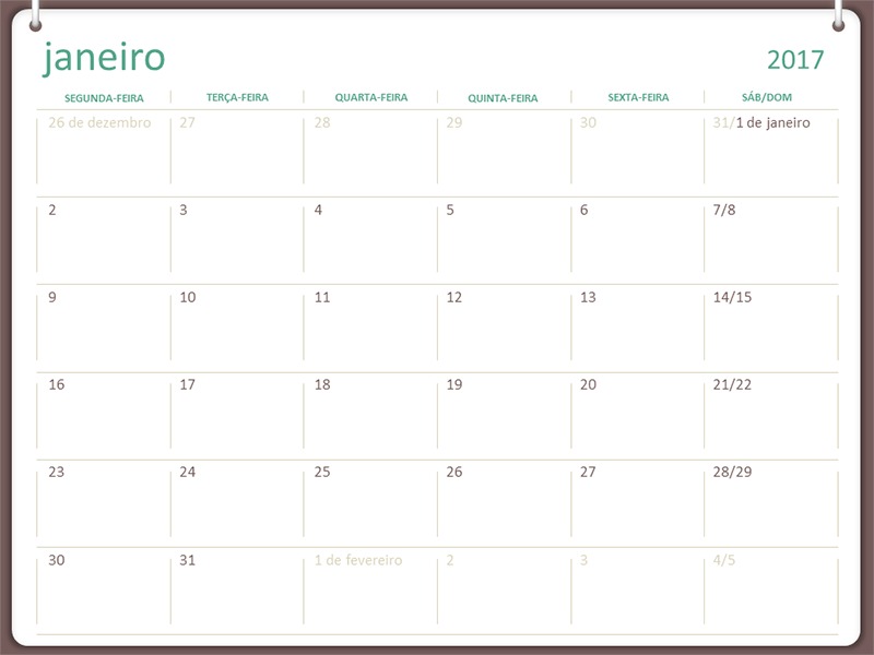 Calendário de 2017 (segunda-feira a domingo, design de dois anéis) Calendário de 2017 (segunda-feira a domingo, design de dois anéis)
