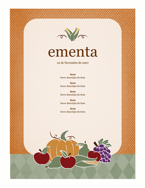 Ementa (desenho de colheitas) Ementa (desenho de colheitas)